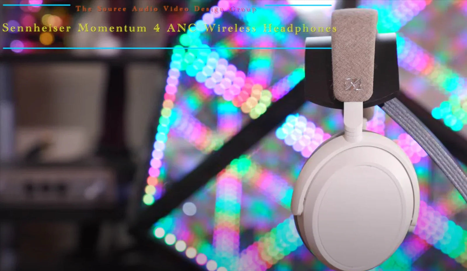 Sennheiser Momentum 4 ANC wireless headphones showcased with colorful LED lights at The Source AV.
